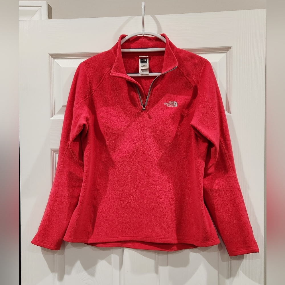 The North Face 1/4 Zip Pullover Jacket Hot Pink Fleece Womens Size M Slim Fit